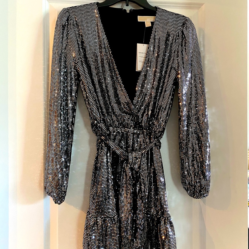 A silver metallic dress